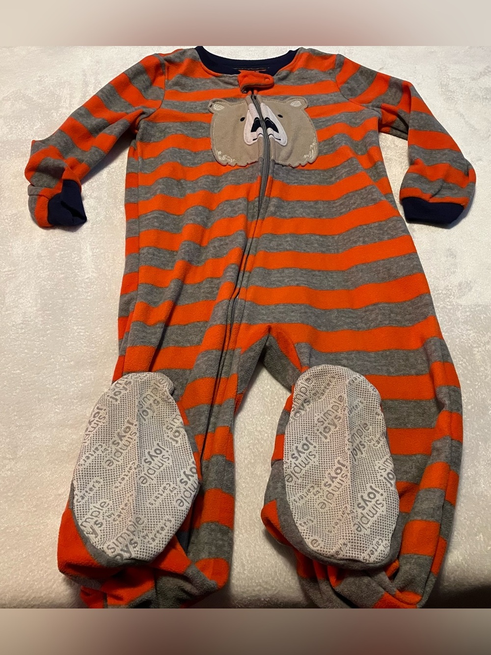 Cozy Orange & Gray Striped Bear One-Piece Sleeper for Kids